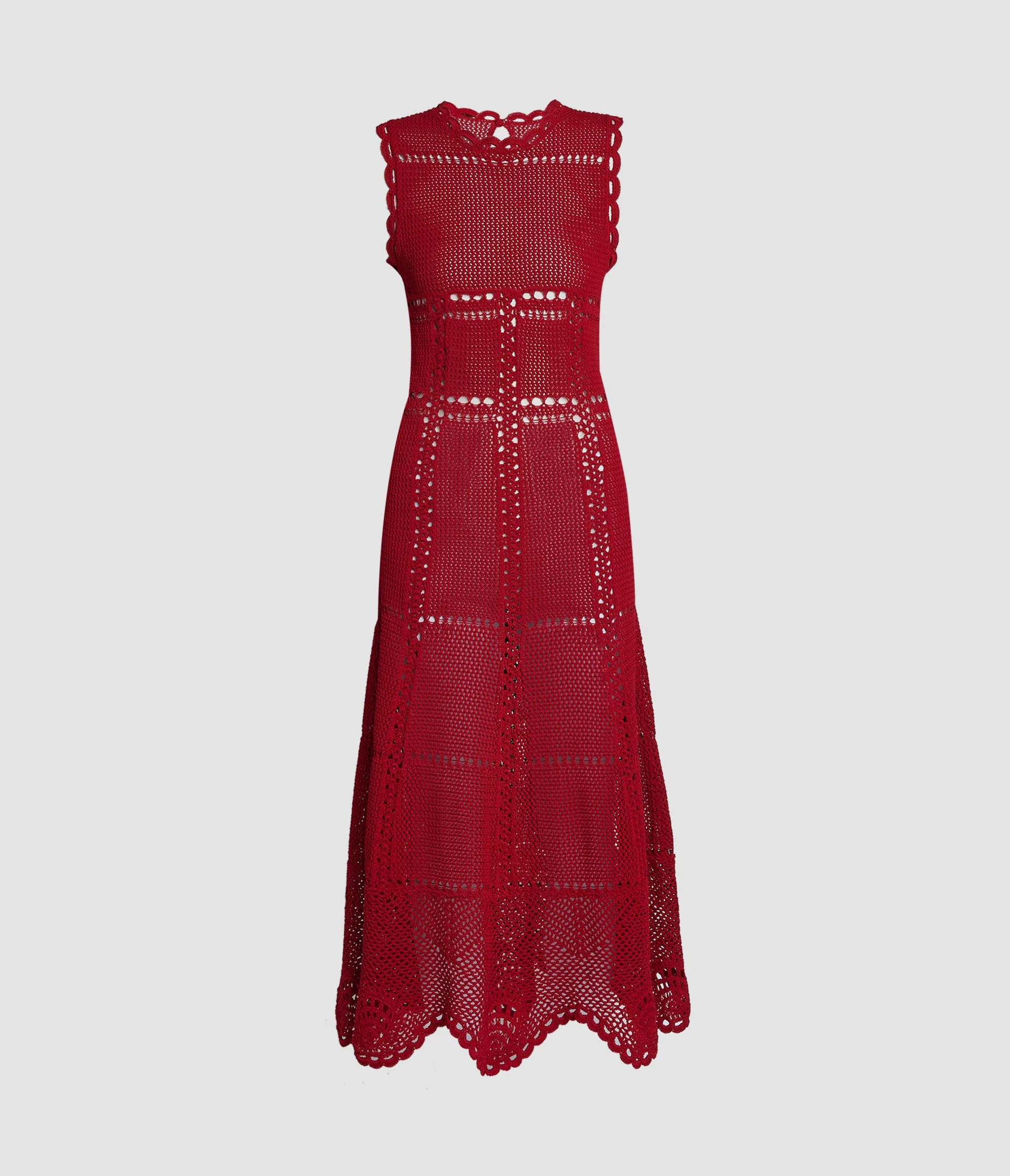 COTTON CROCHET FLARED MIDI DRESS - 1