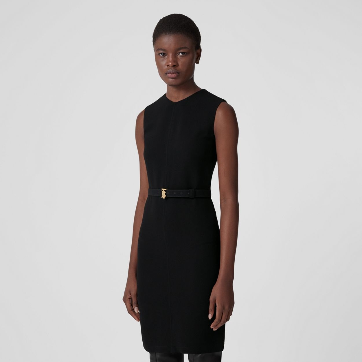 Sleeveless Monogram Motif Belted Dress - 5