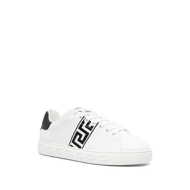 Greca-embroidered leather sneakers - 2