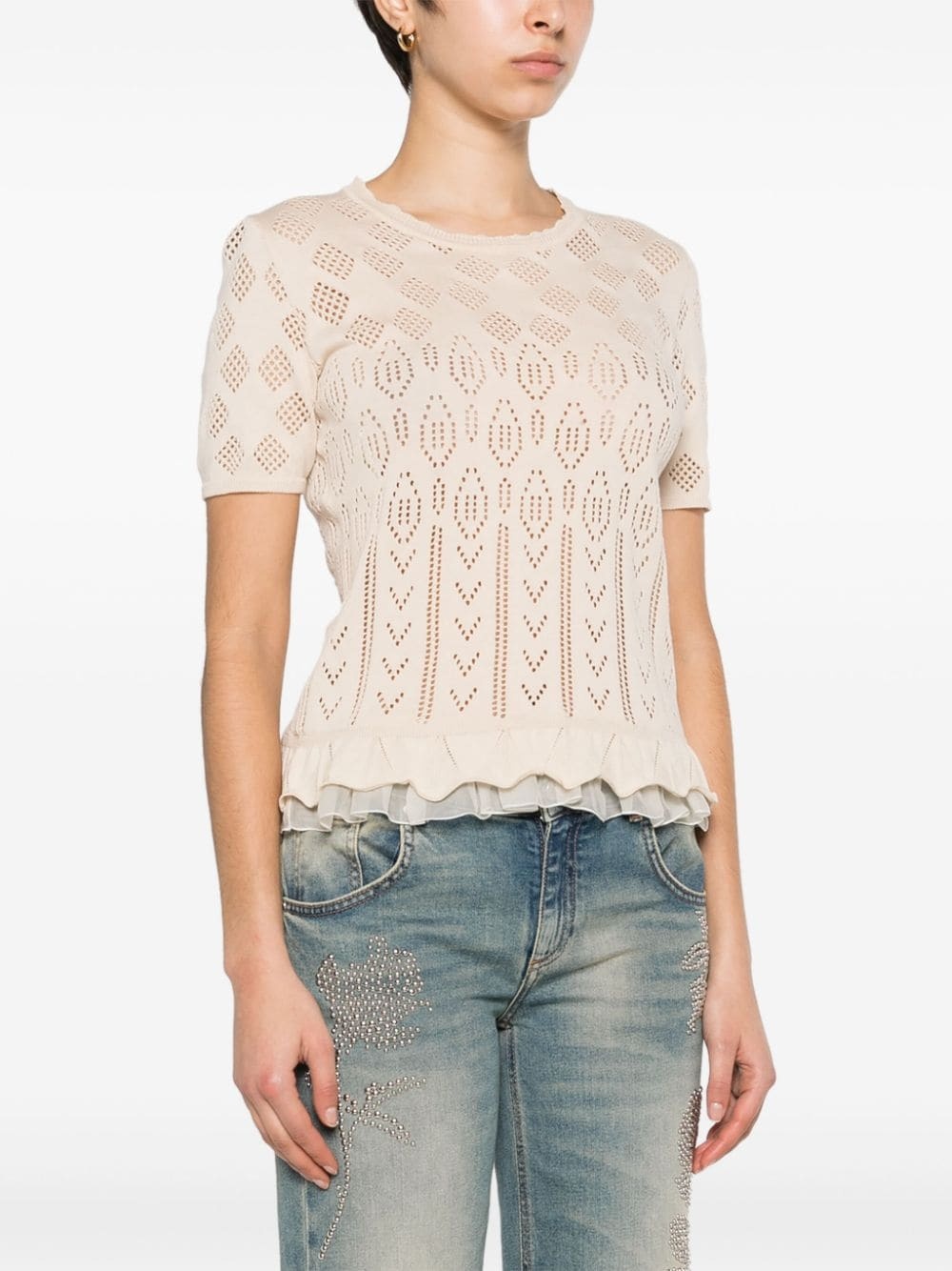 ruffle-hem pointelle-knit top - 3