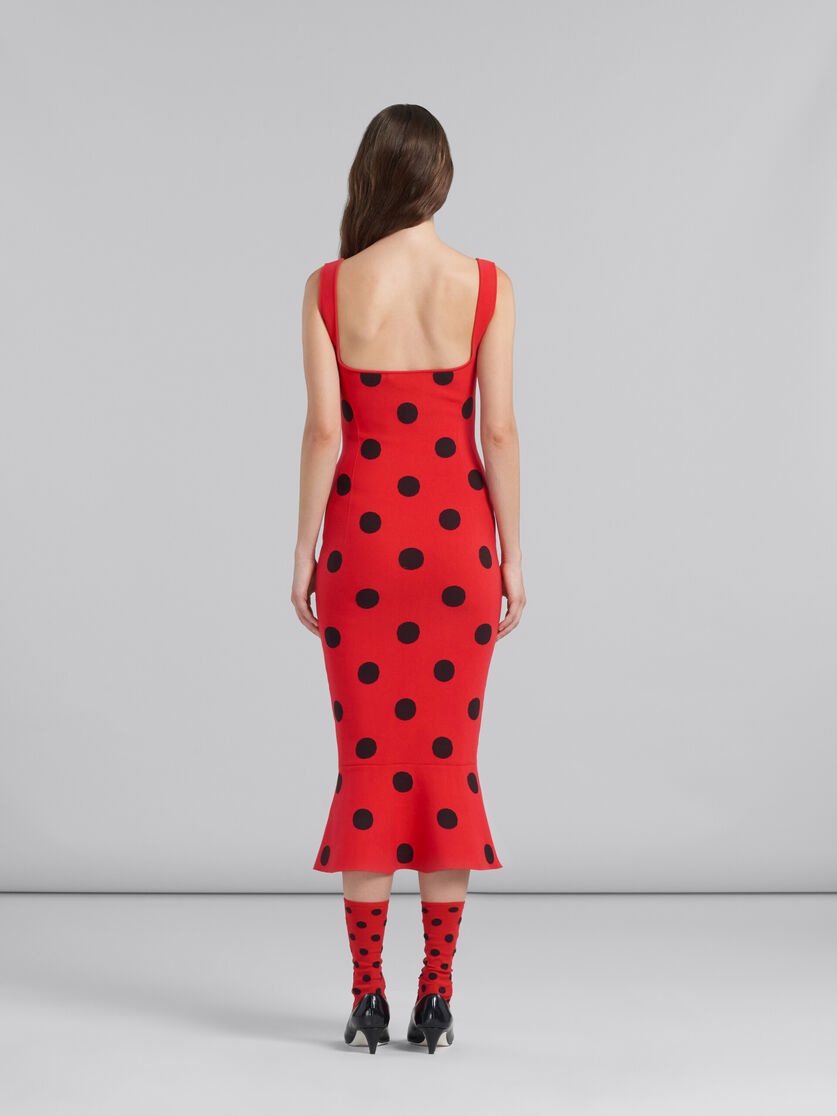 RED VISCOSE SHEATH DRESS WITH POLKA DOTS - 3