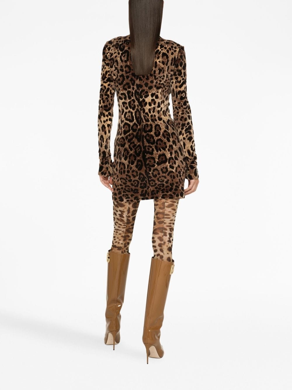 logo-plaque leopard-print dress - 4