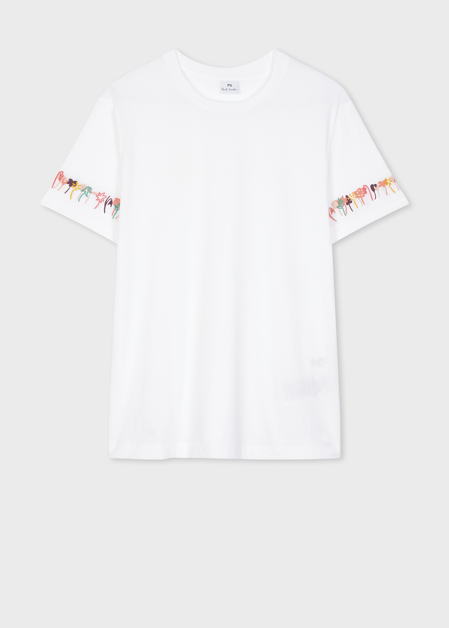 Women's Cotton White 'Embroidered Flowers' T-Shirt - 1