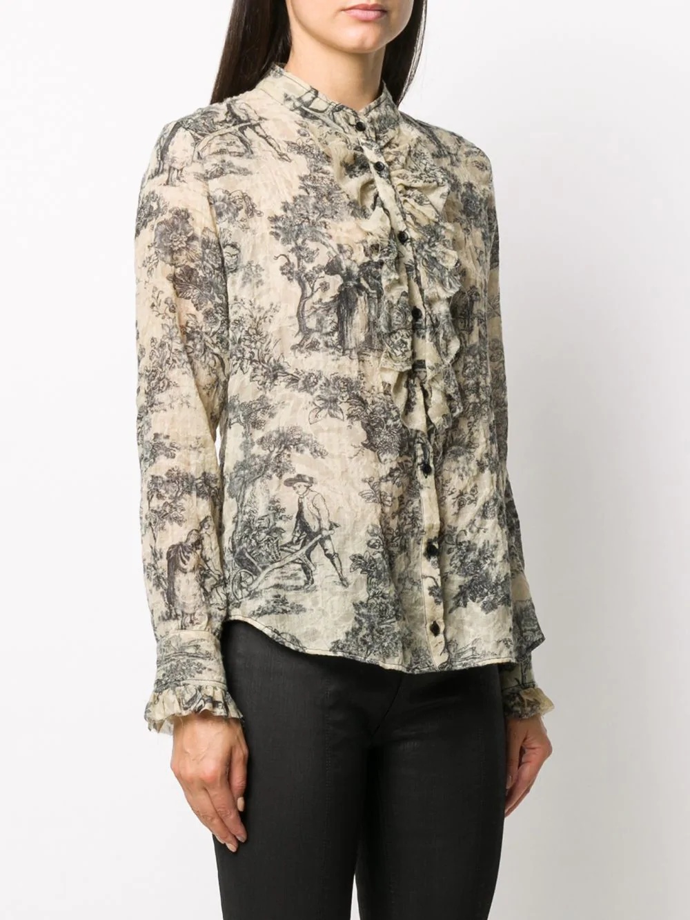 jabot-collar button front blouse - 3