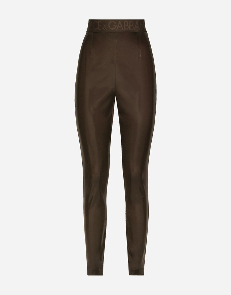 Shiny satin leggings with branded elastic 1