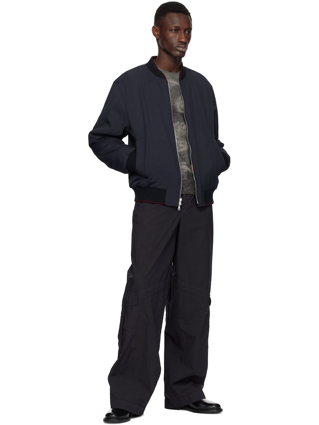 Navy Jacquard Reversible Bomber Jacket - 4