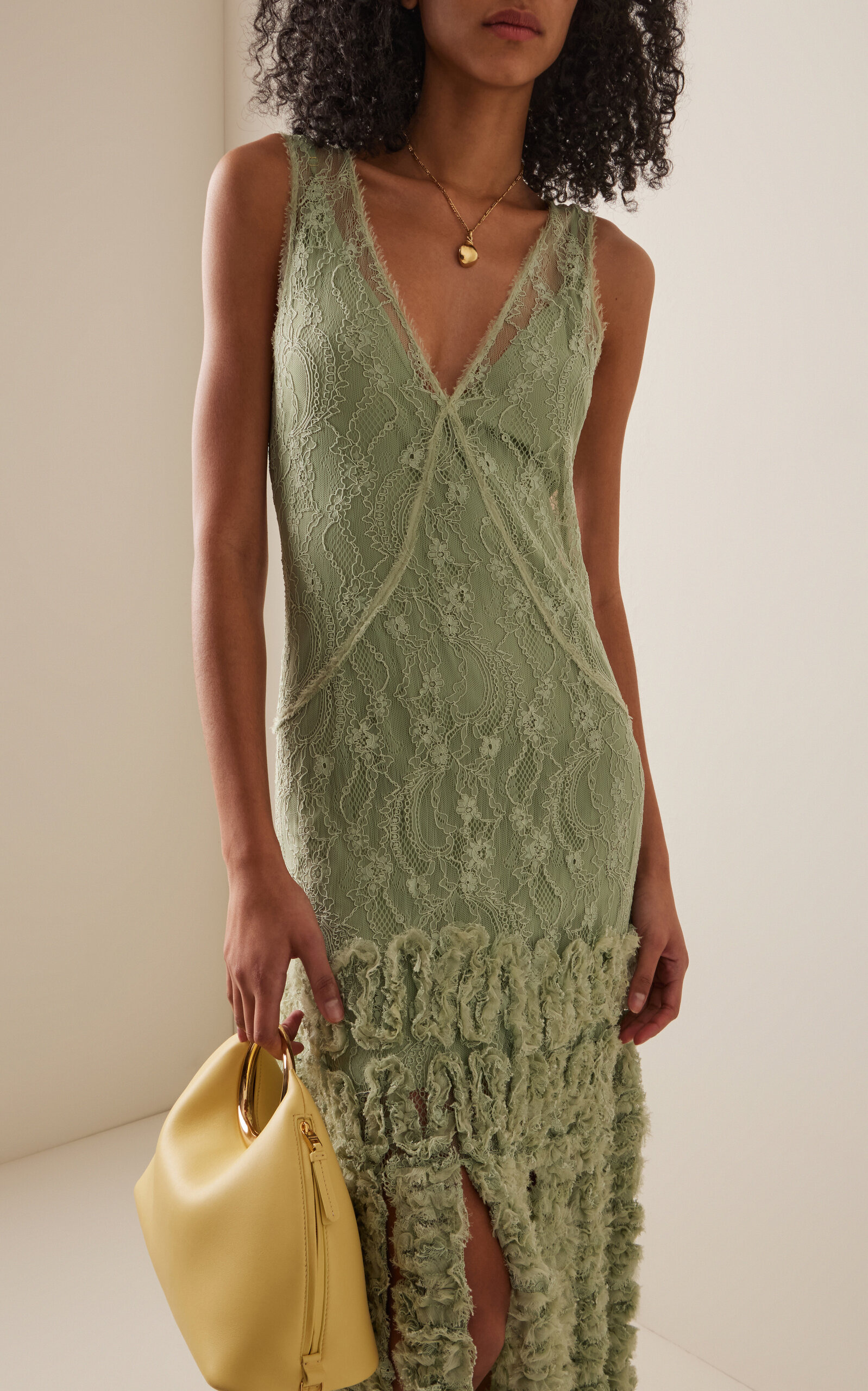 Jeysa Ruffled-Fringe Lace Maxi Dress green - 2