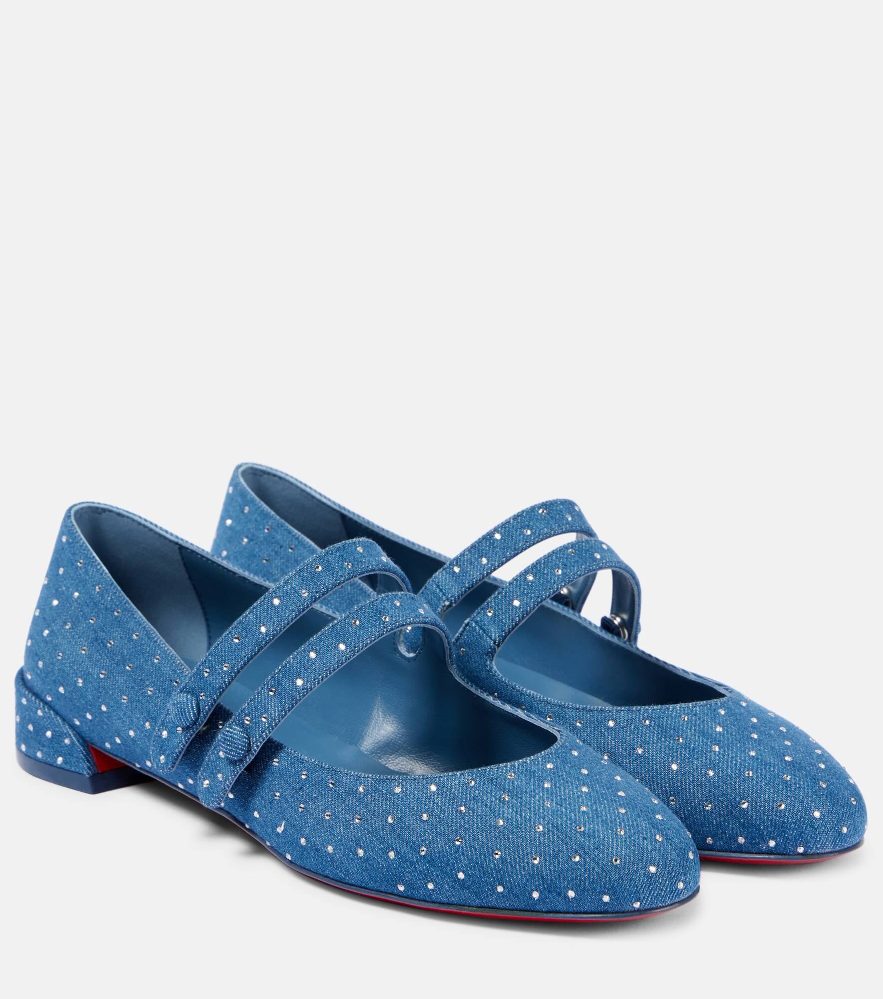 Sweet Jane embellished denim Mary Jane flats - 1