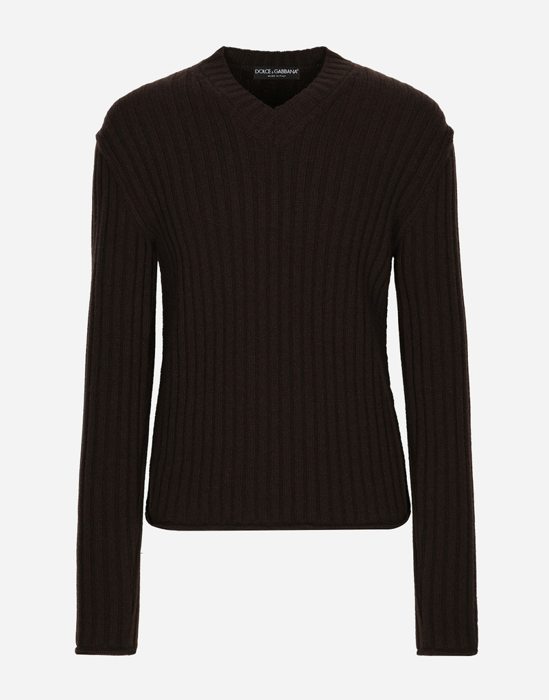 Ribbed wool V-neck sweater 1