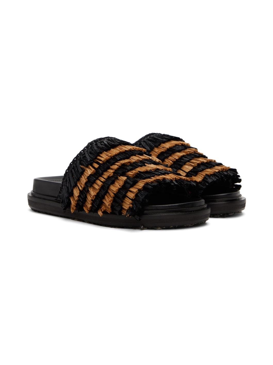 Black & Beige Fringe Sandals - 4