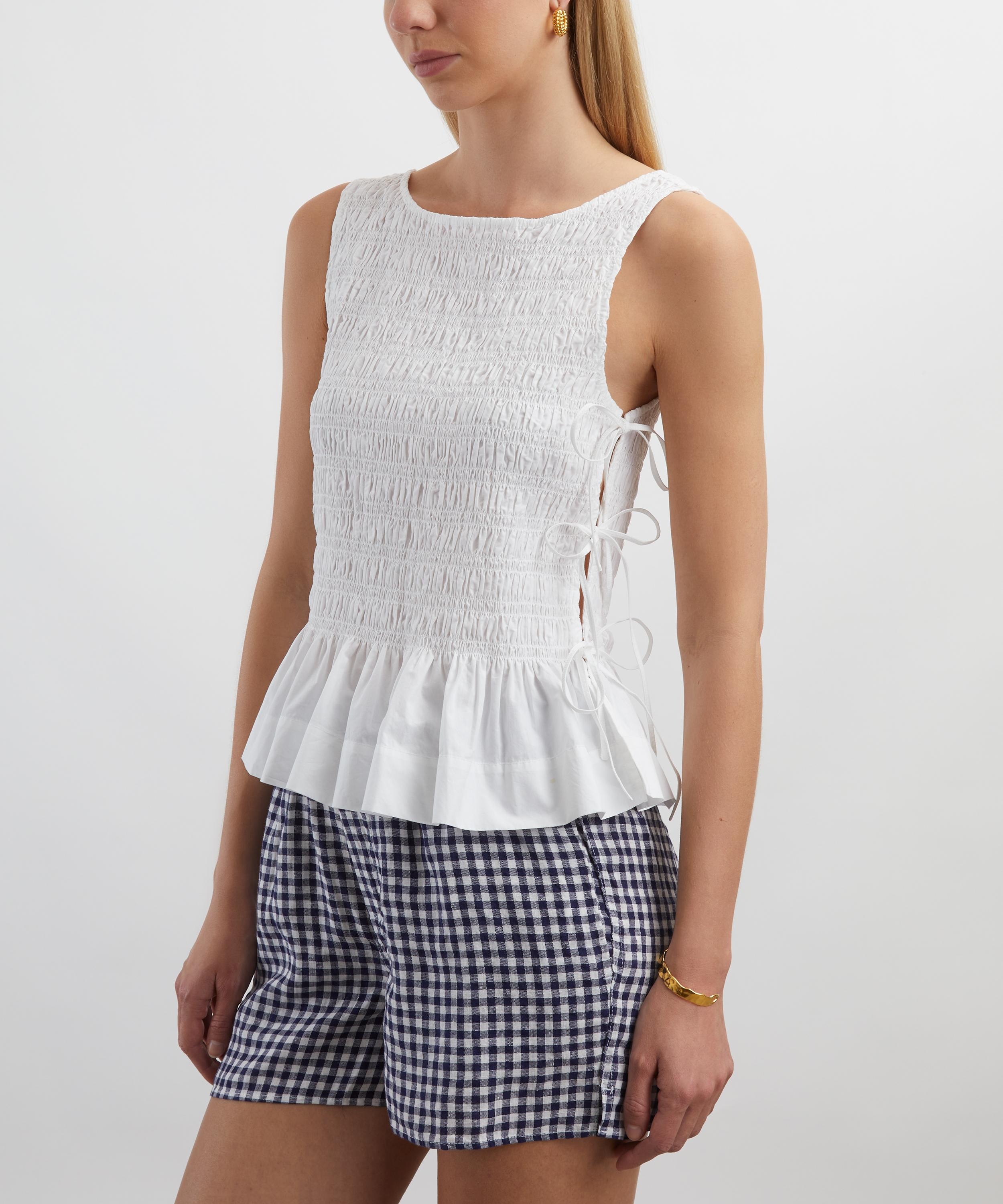 White Cotton Smock Tie Top - 3