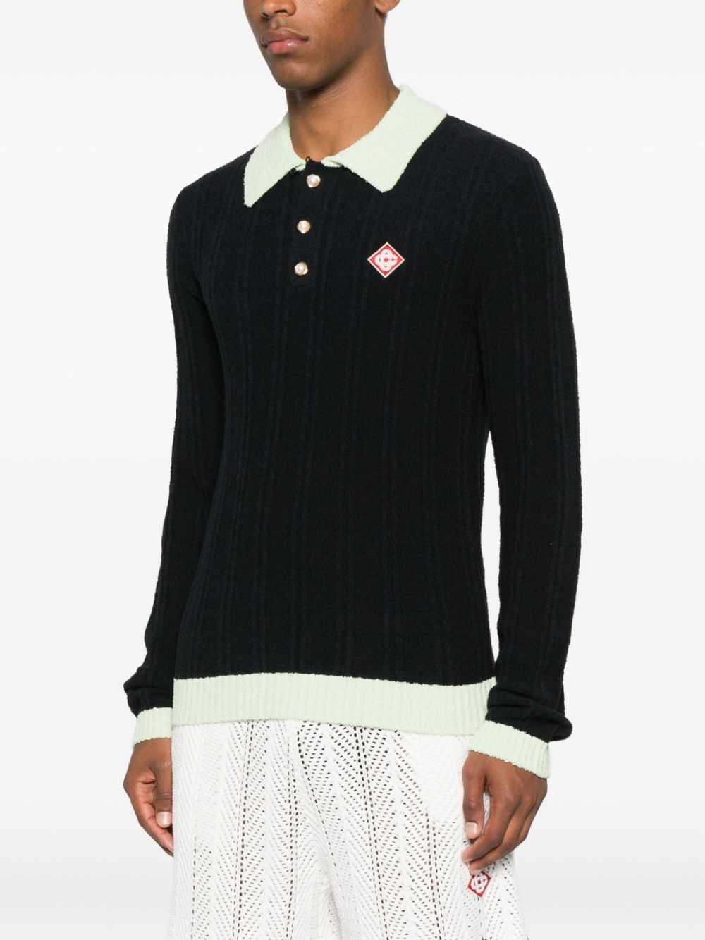 ribbed-knit polo shirt - 3