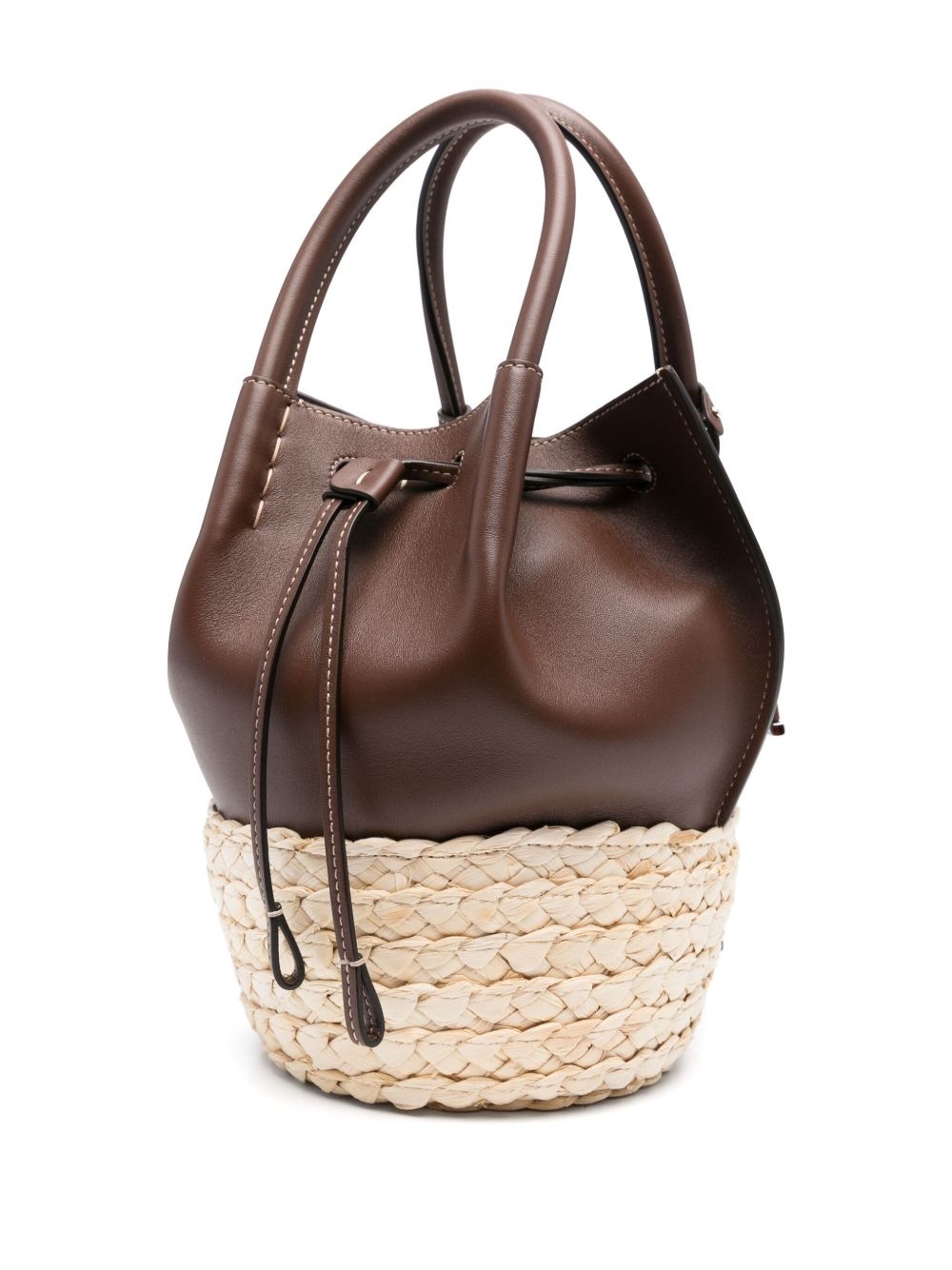 mini straw leather bucket bag - 3
