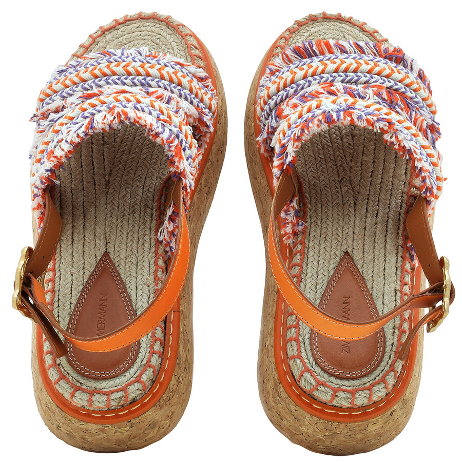 Zimmermann Ladies Orange Fringed Braided Espadrille Sandals - 4