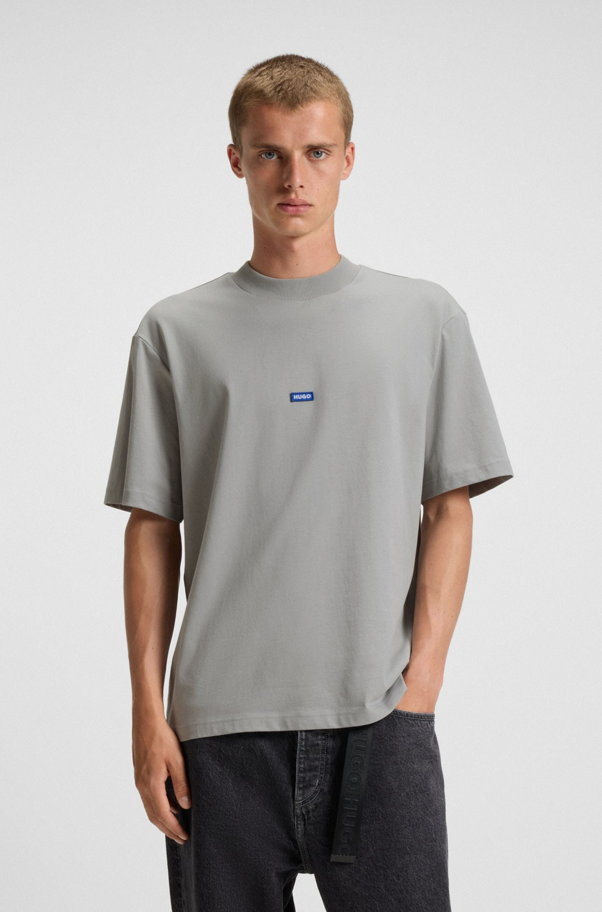 REGULAR-FIT COTTON-JERSEY T-SHIRT WITH BLUE LOGO PATCH - 2