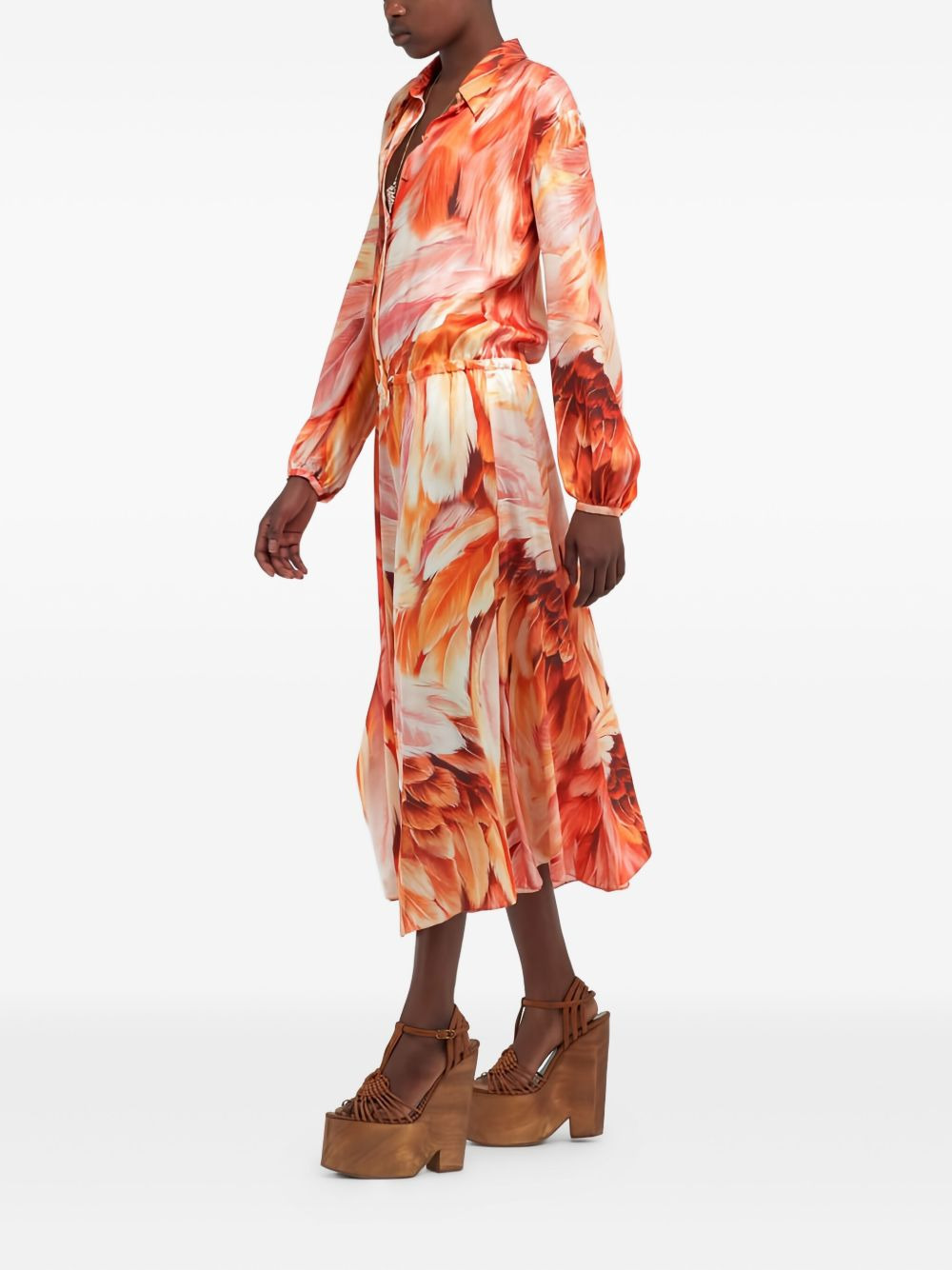 plumage-print midi shirt dress - 3