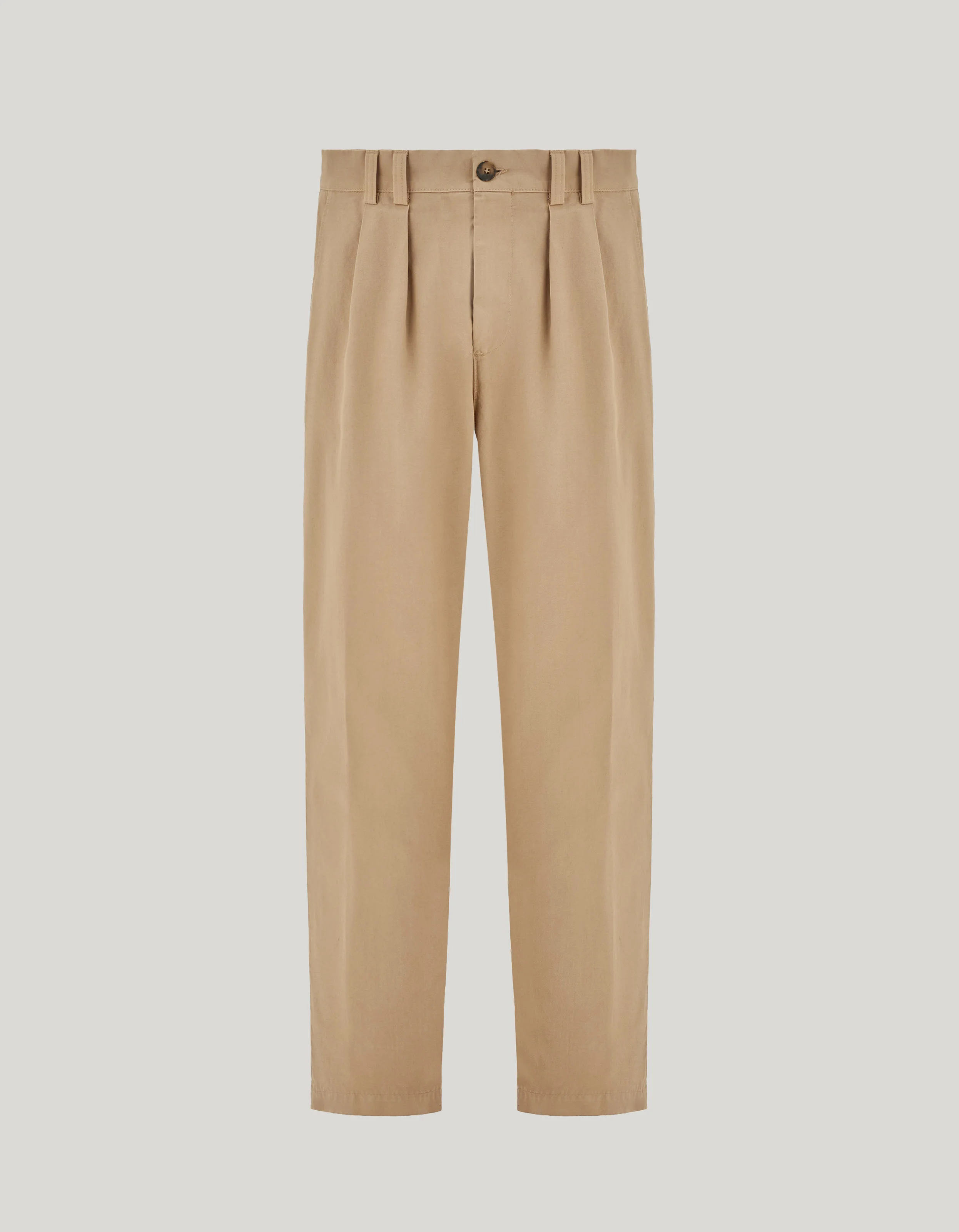 BEIGE COTTON GABARDINE DOUBLE-PLEATED PANTS - 1