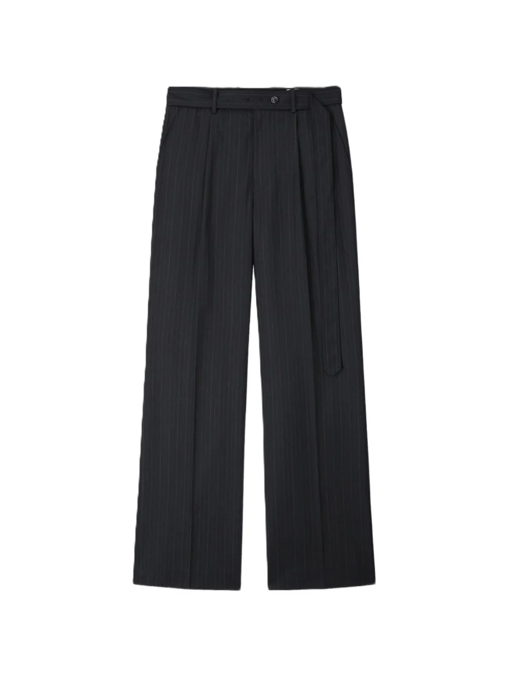 pinstripe-pattern belted trousers - 1