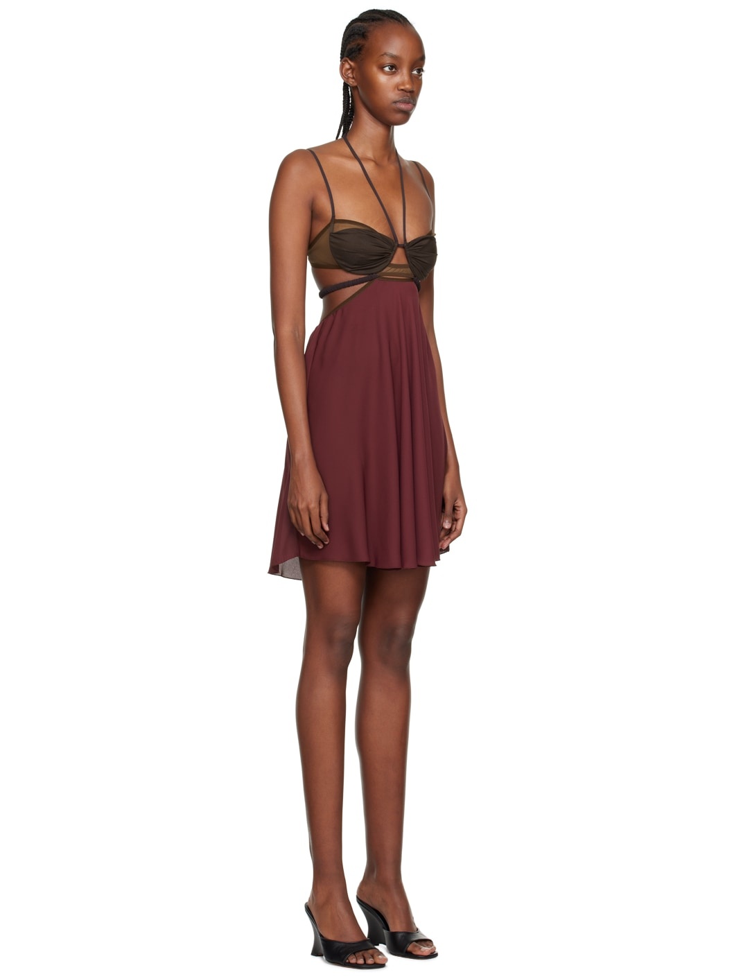 Burgundy Draped Double Bra Minidress - 2