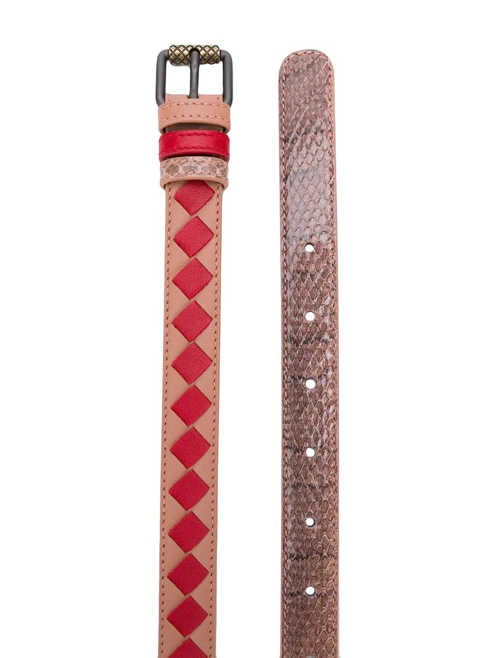 reversible Intrecciato weave and snake embossed belt - 2