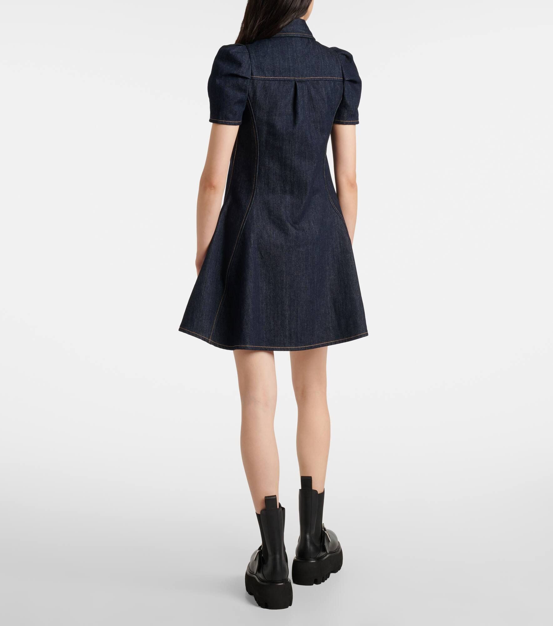 Puff-sleeve denim minidress - 3