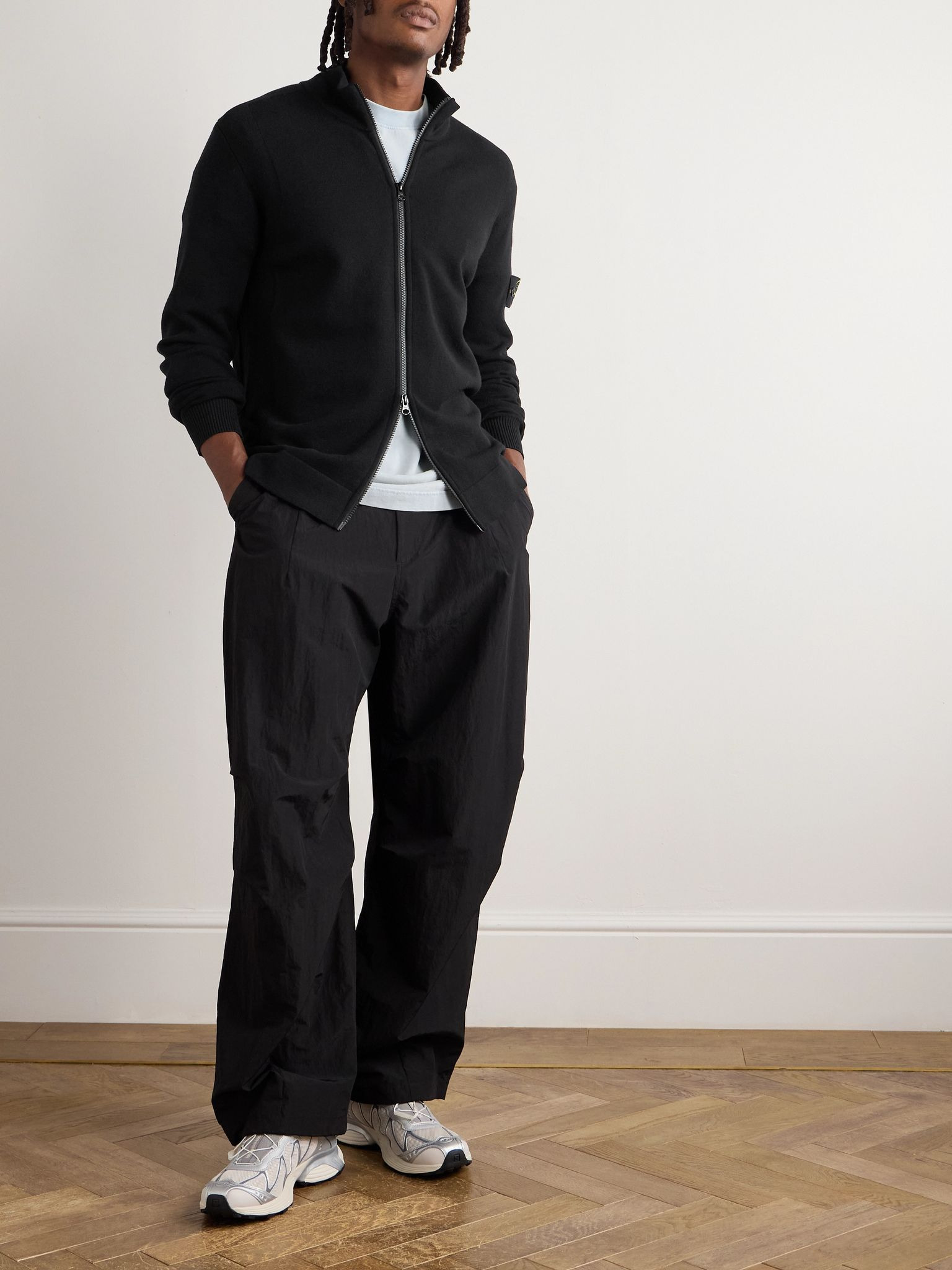 Logo-Appliquéd Wool-Blend Zip-Up Cardigan Black - 2