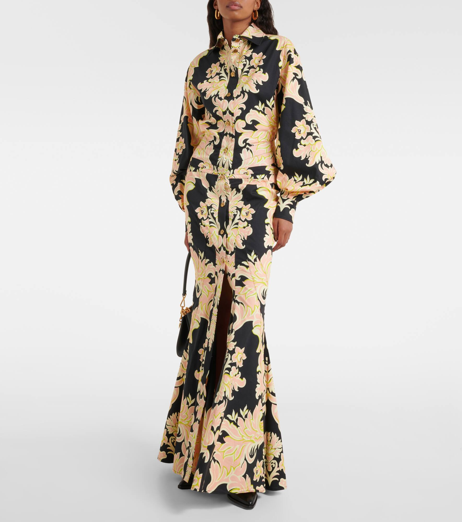 Printed cotton-blend maxi shirt dress - 2