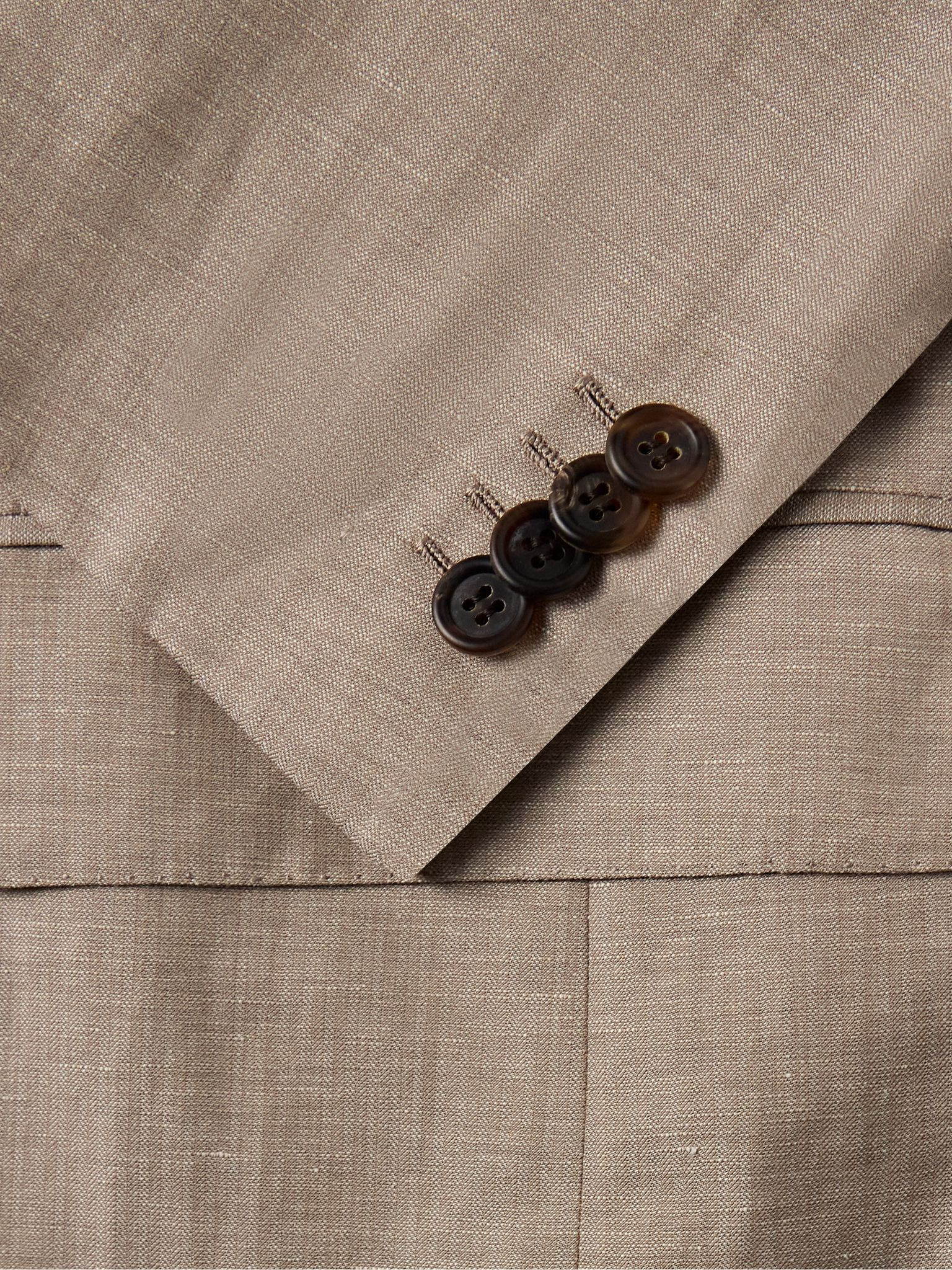 Slim-Fit Double-Breasted Wool, Linen and Silk-Blend Suit Neutral - 5