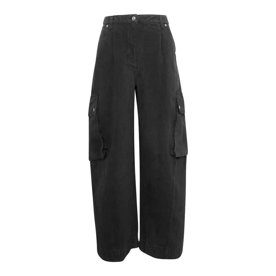 Wide Leg Denim Cargo Pants - 1