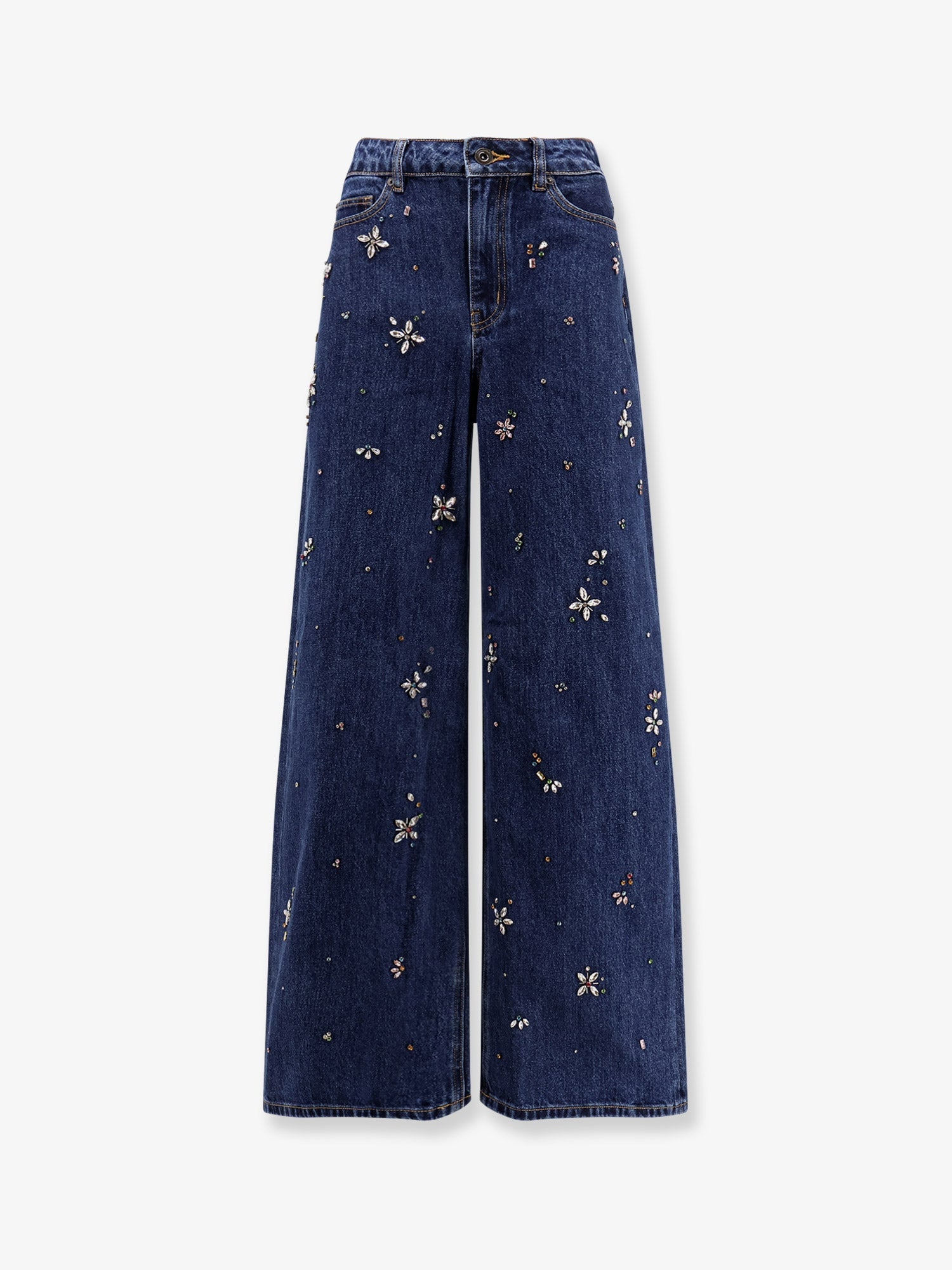 Self Portrait Wide Leg Jeans With Rhinsestones - 1