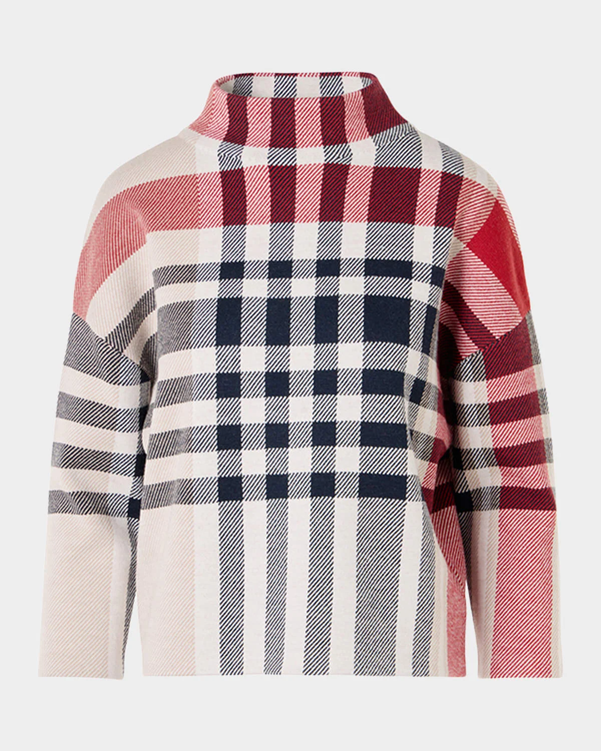Mock-Neck Check Knit Bracelet-Sleeve Sweater - 1
