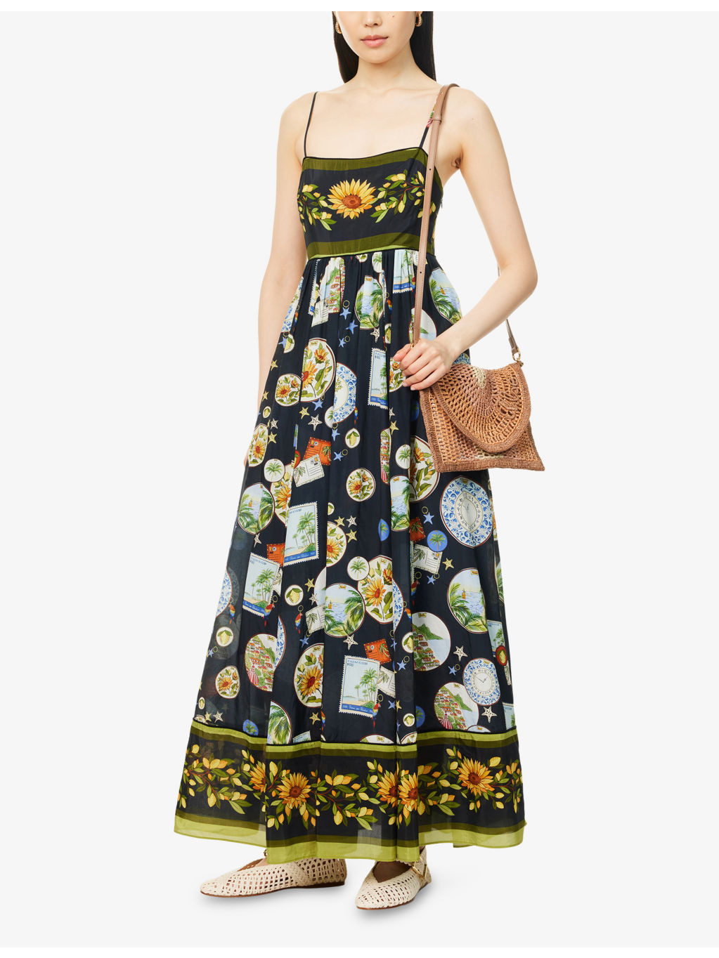 Trip Souvenir Shoulder-Straps Cotton-Blend Maxi Dress - 2