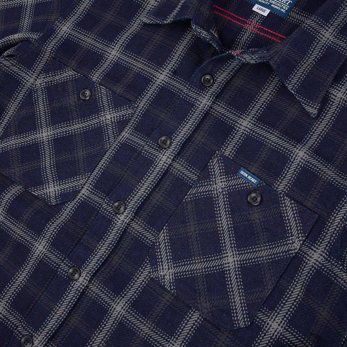 IHSH-412-BLK 9oz Selvedge Indigo Check Flannel Work Shirt Black - 3