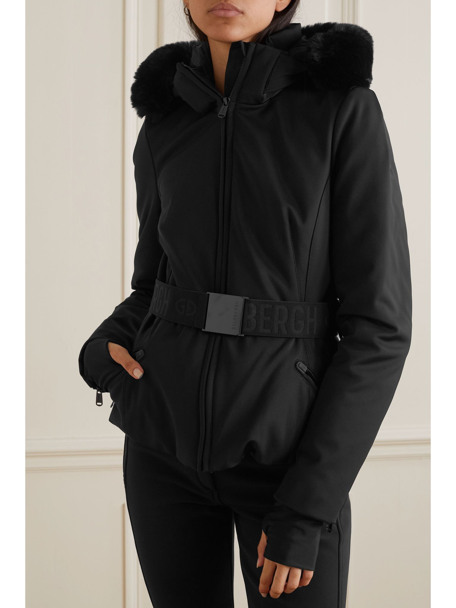 Hida hooded belted faux fur-trimmed down ski jacket Black - 5