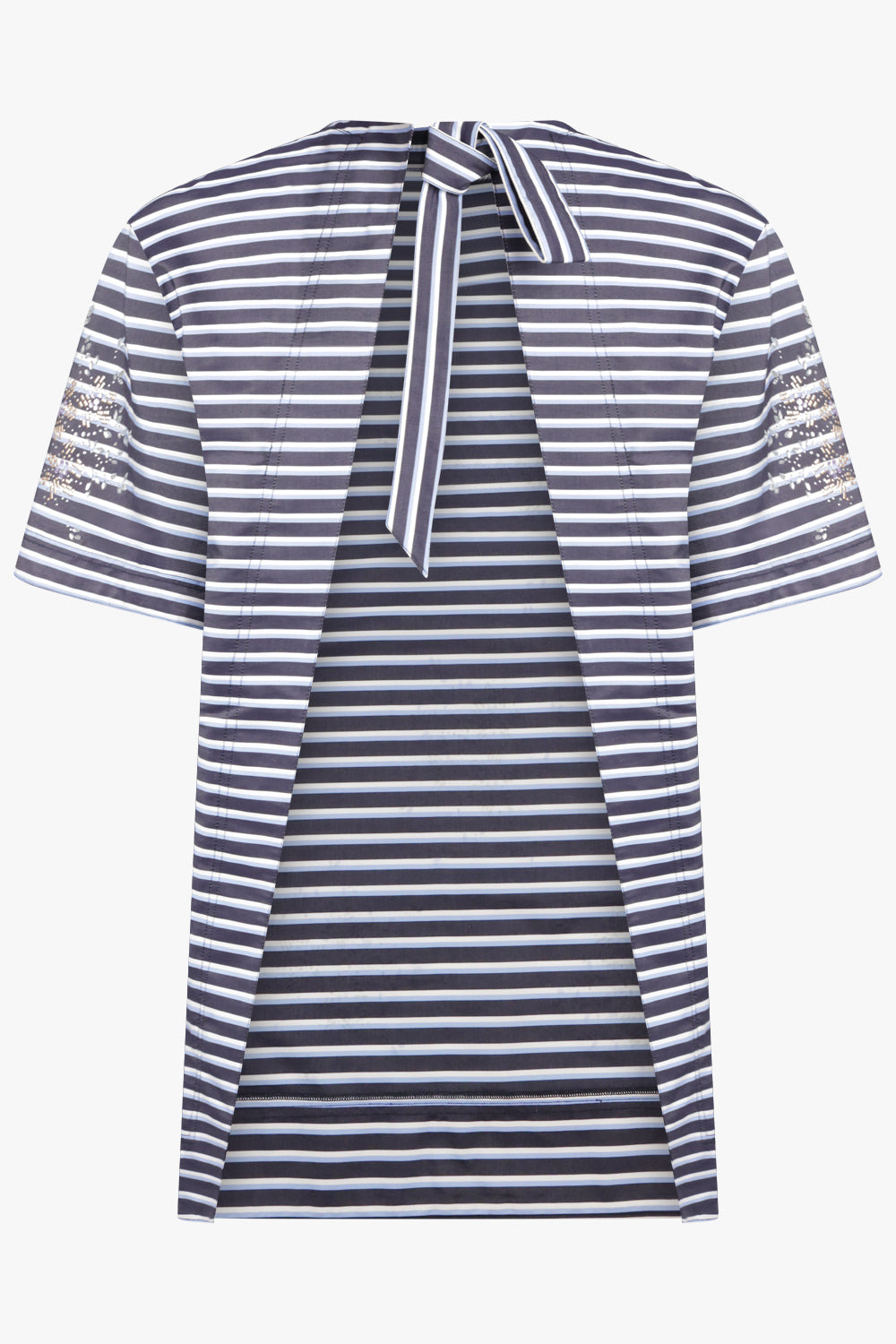 BACKLESS STRIPE S/S T-SHIRT WITH SILVER MOTIF | BLUE/WHITE - 4