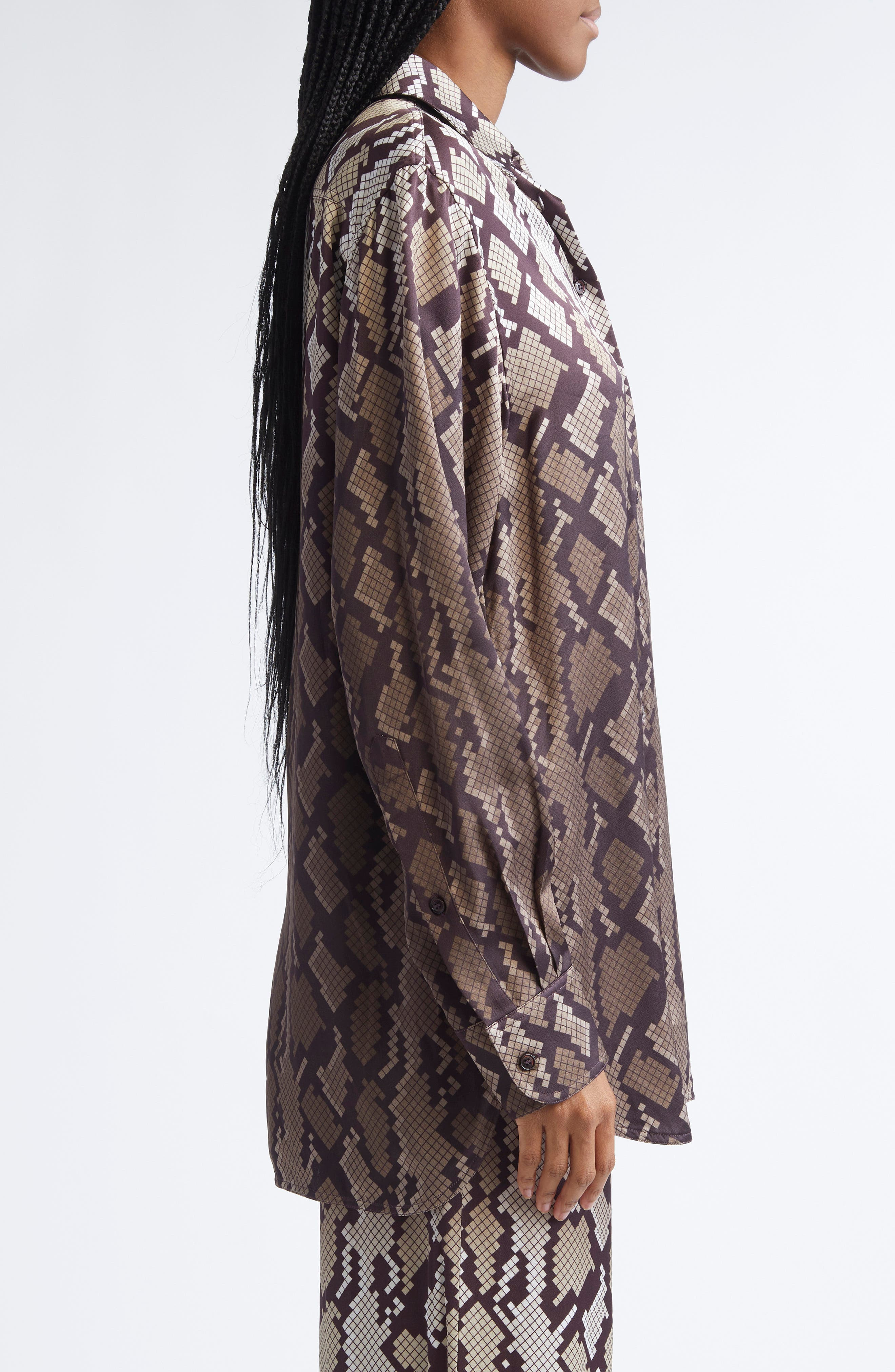 Stella McCartney Snakeskin Print Satin Button-Up Shirt in Natural at Nordstrom - 4
