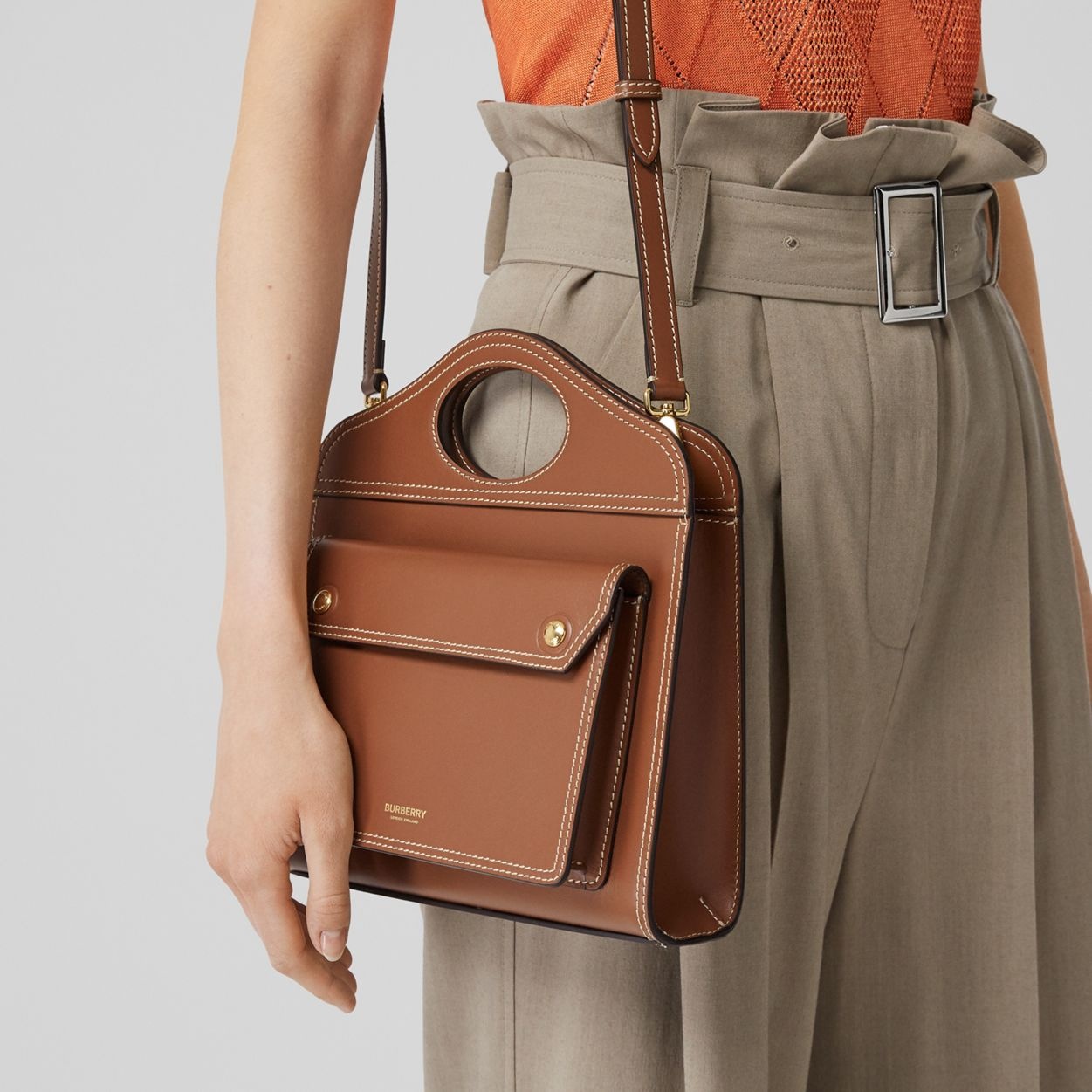 Mini Topstitched Leather Pocket Bag - 3