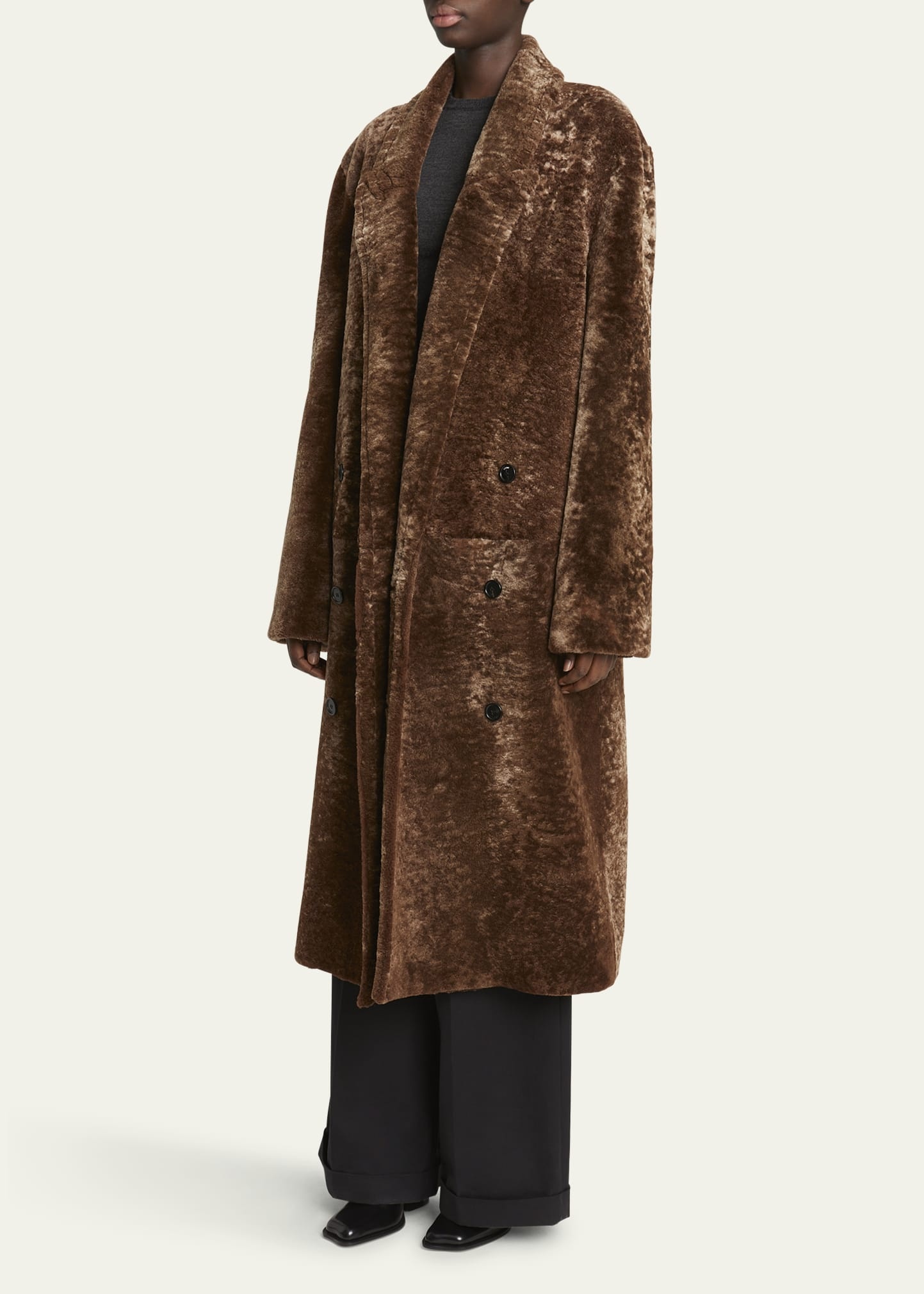 Double-Breasted Shearling Coat - 4