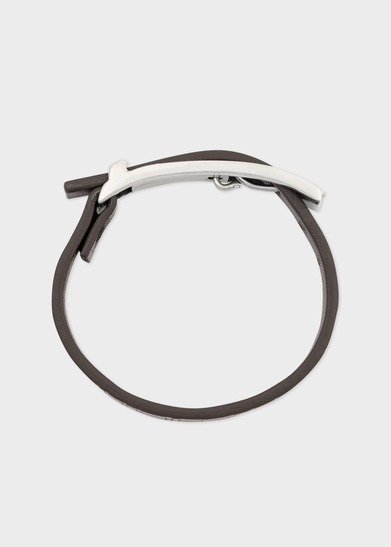 Paul Smith Dark Brown Leather 'Shadow Stripe' Bracelet outlook