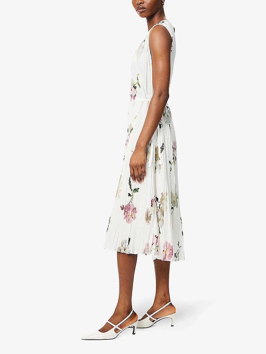 Floral Pleated Woven Midi Dress - 3