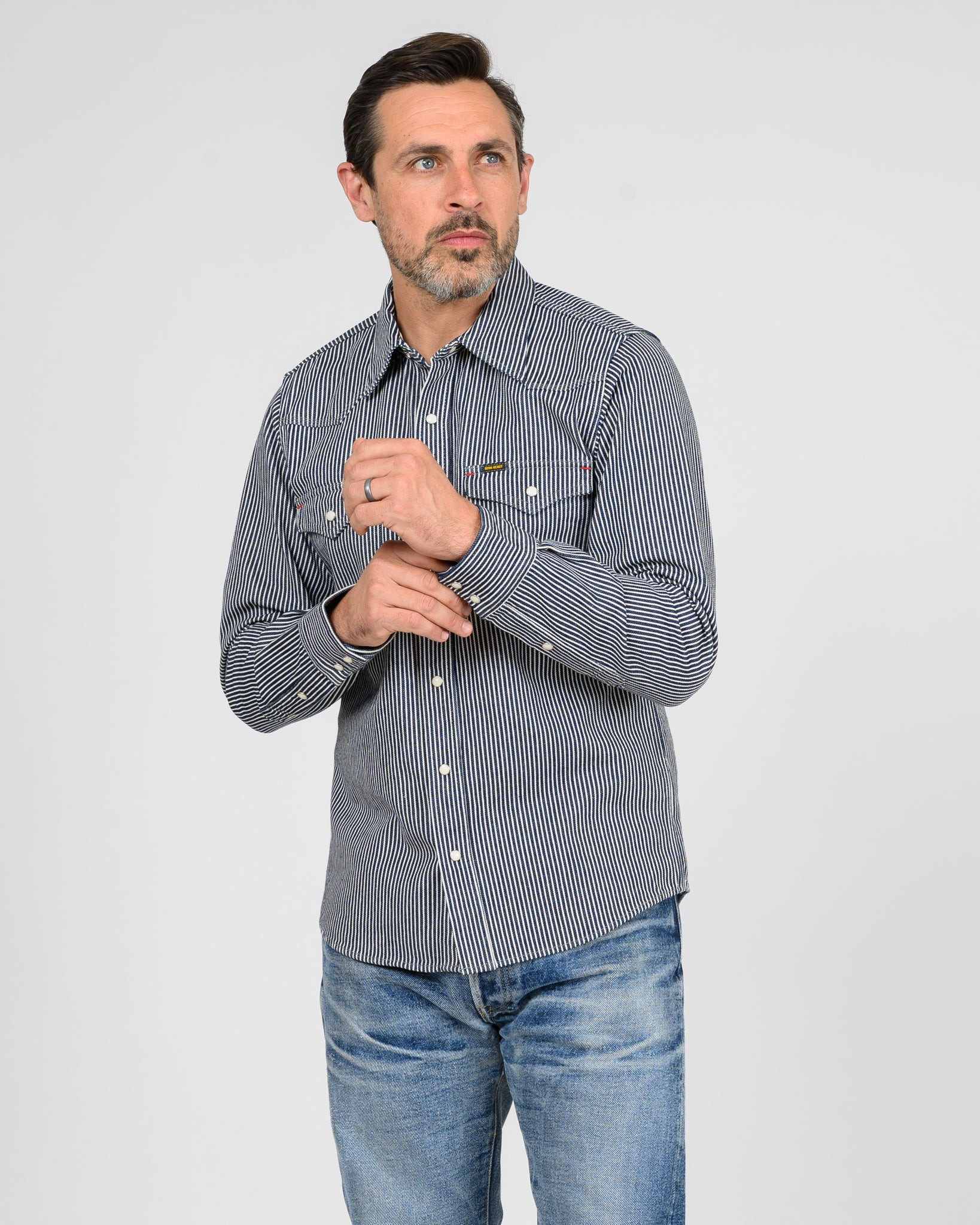 IHSH-07-IND 12oz Hickory Stripe Western Shirt - Indigo - 2