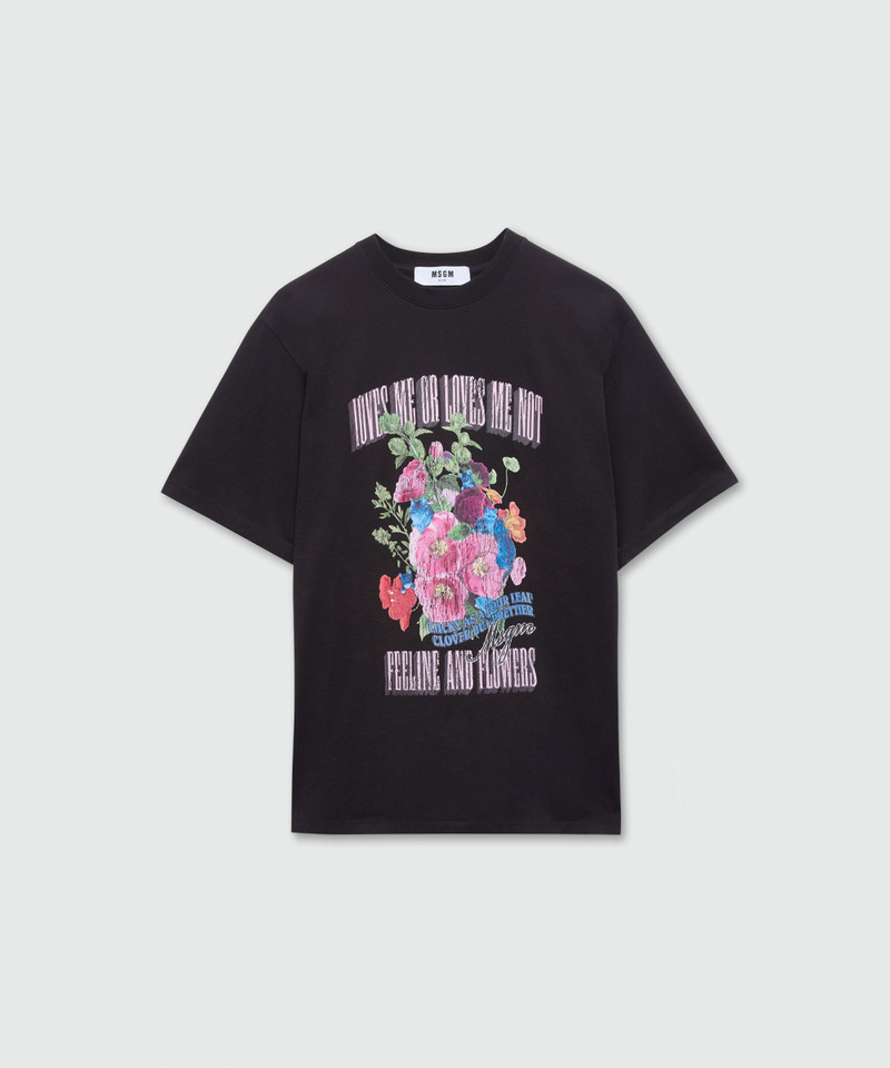 Black short-sleeve cotton jersey T-shirt with front print 1
