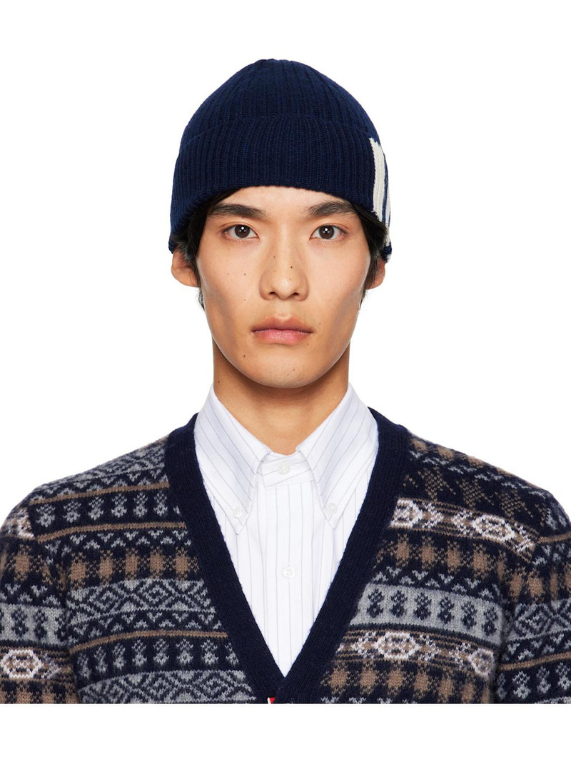 Navy Cashmere 4-Bar Cuff Beanie 1