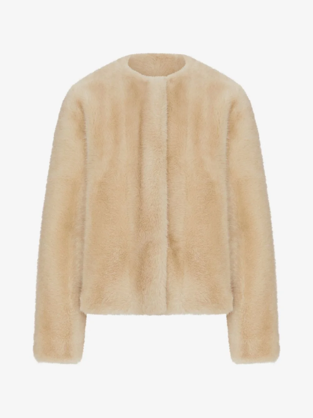 faux-fur collarless coat - 1