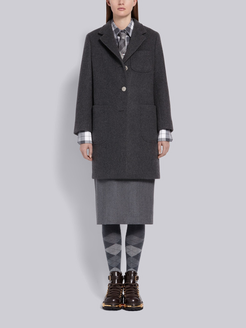 Medium Grey Military Weight Cashmere Single Breasted Sack Overcoat 1