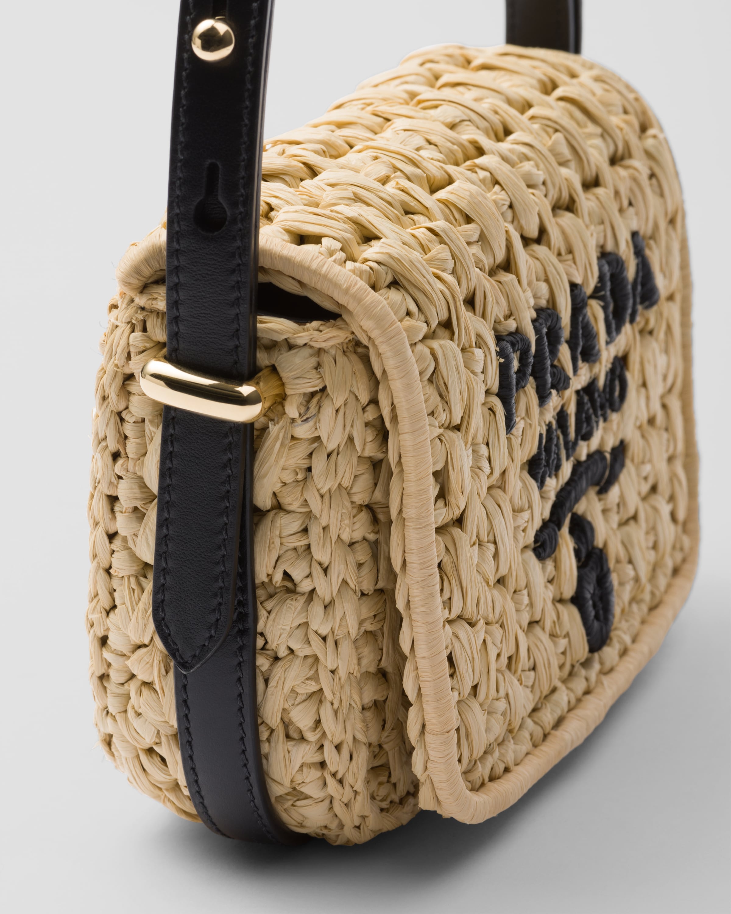 Woven fabric and leather shoulder bag - 5