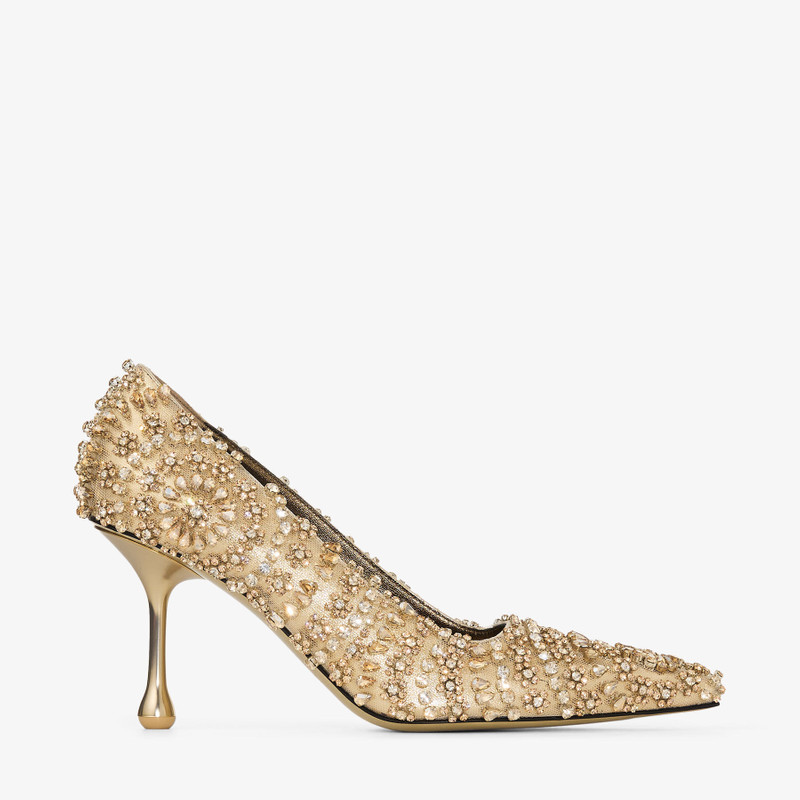 Ixia 80 Gold Mix Metallic Nappa Leather Pumps with Crystal Embroidery 1