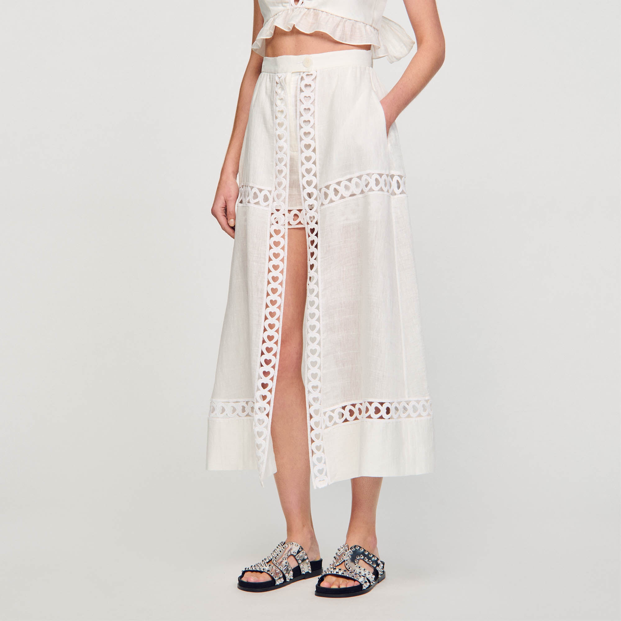 LONG LINEN-BLEND SKIRT WITH SHORTS - 5