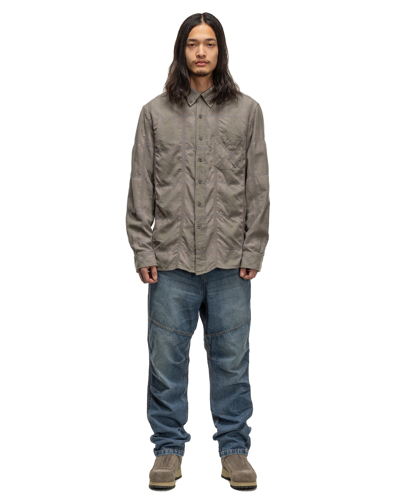 nonnative DWELLER B.D SHIRT C/W TWILL OMBRE PLAID CEMENT | REVERSIBLE