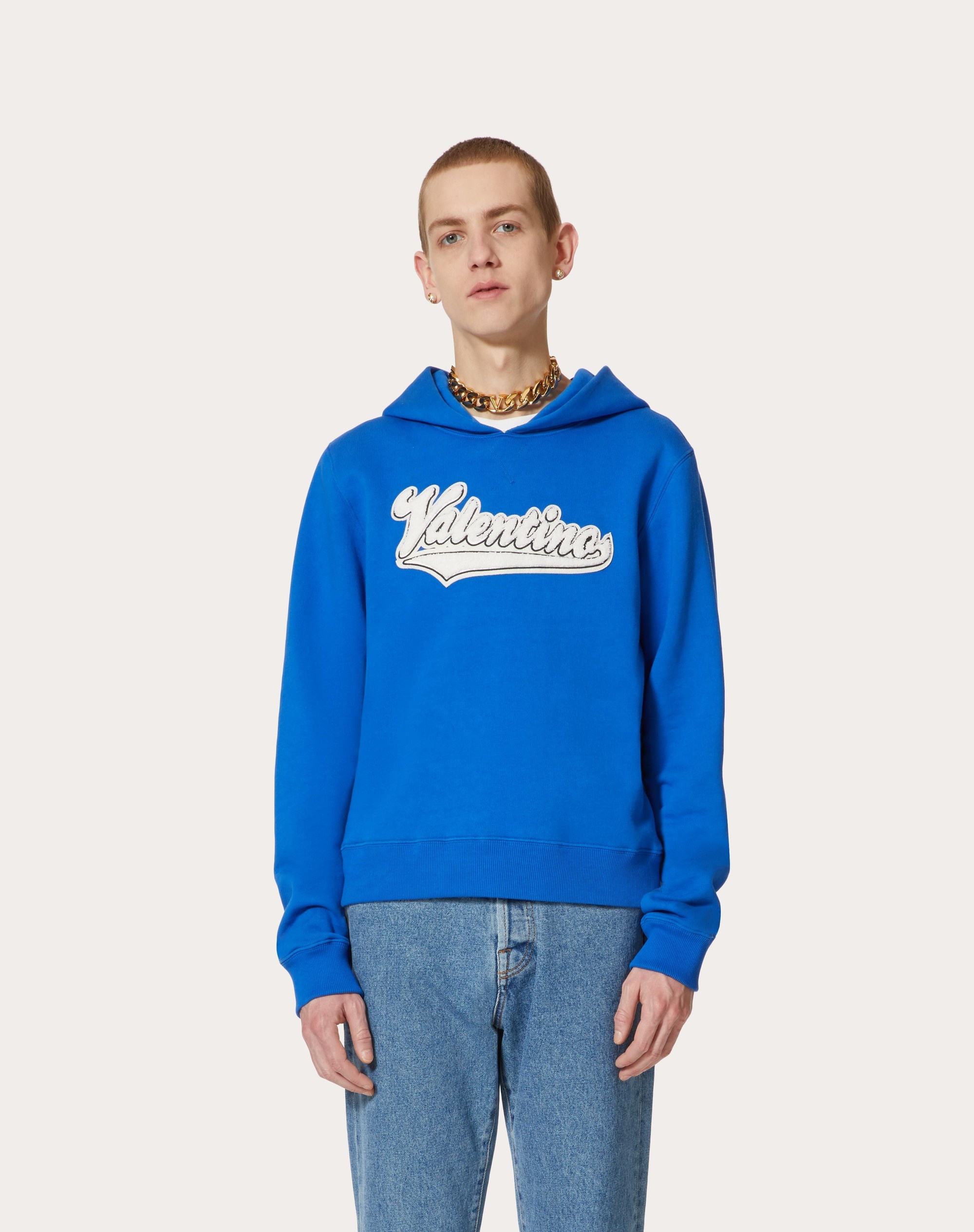 COTTON SWEATSHIRT WITH EMBROIDERED VALENTINO PATCH - 3